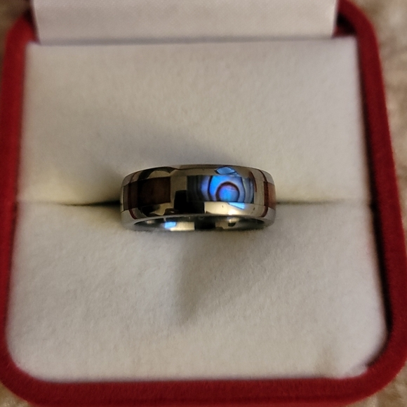 Tungsten Carbide Mother of Pearl and Wood Ring - Picture 7 of 9